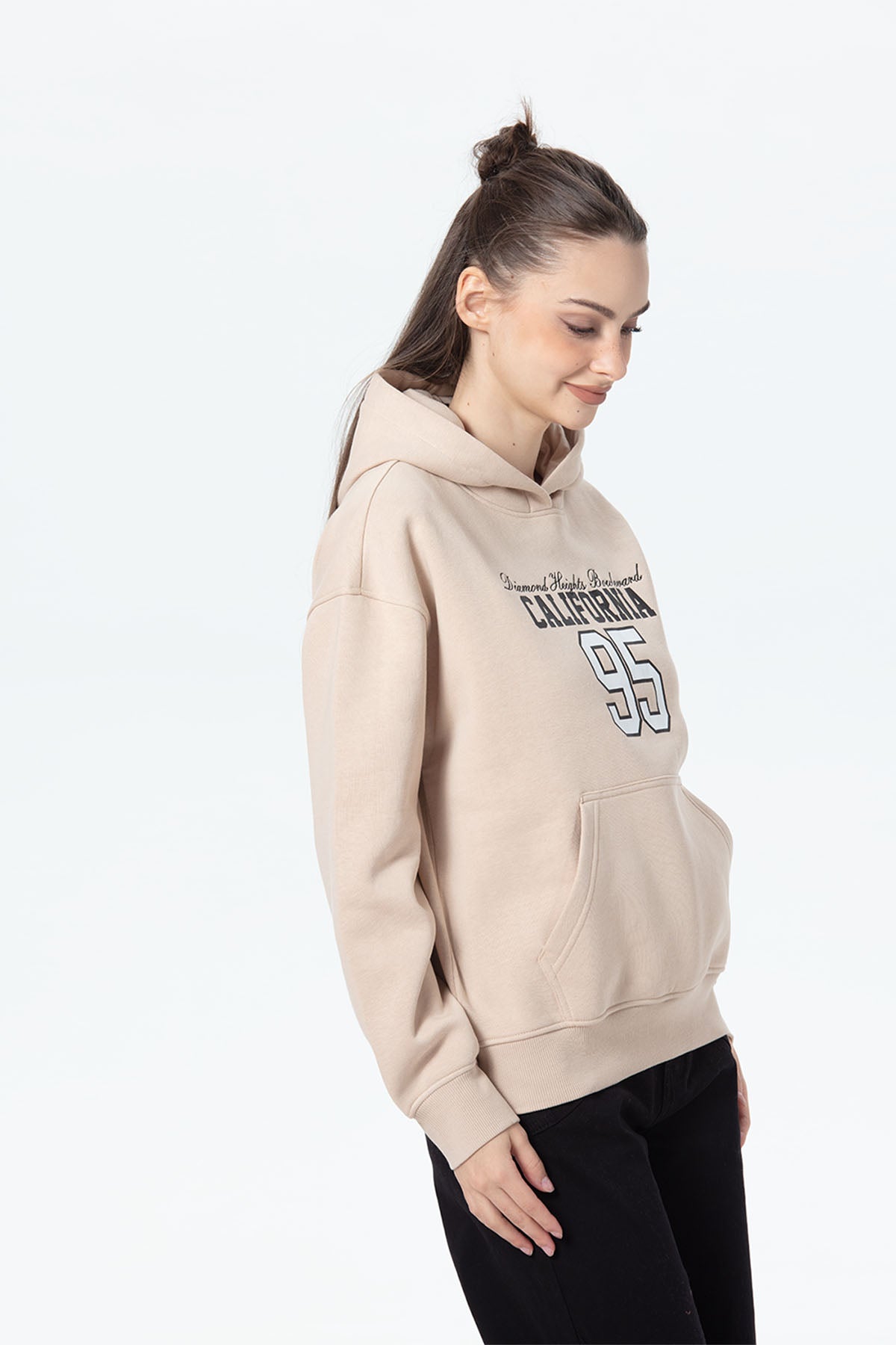 Polerón Mujer Canguro Print Beige