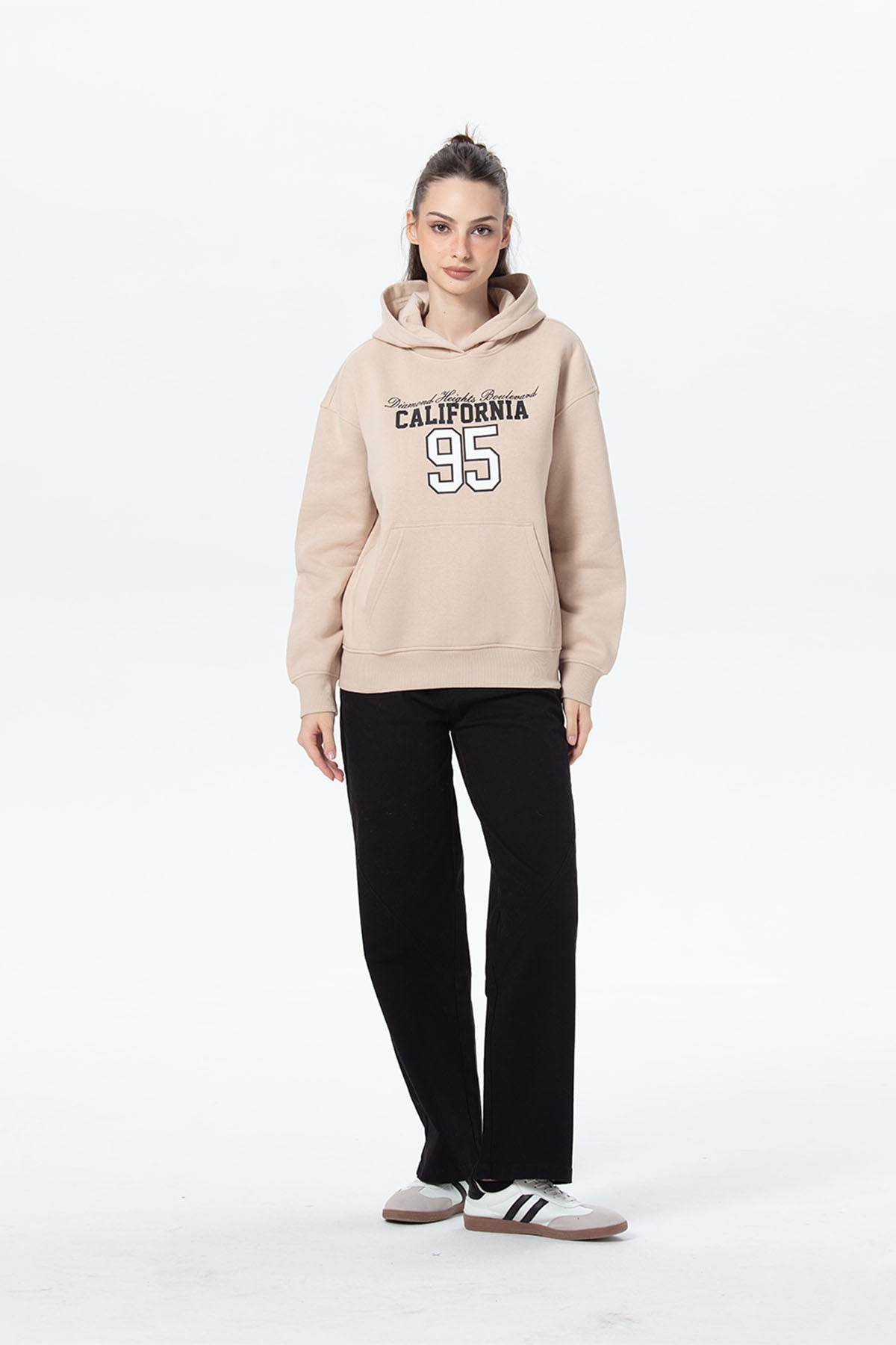 Polerón Mujer Canguro Print Beige