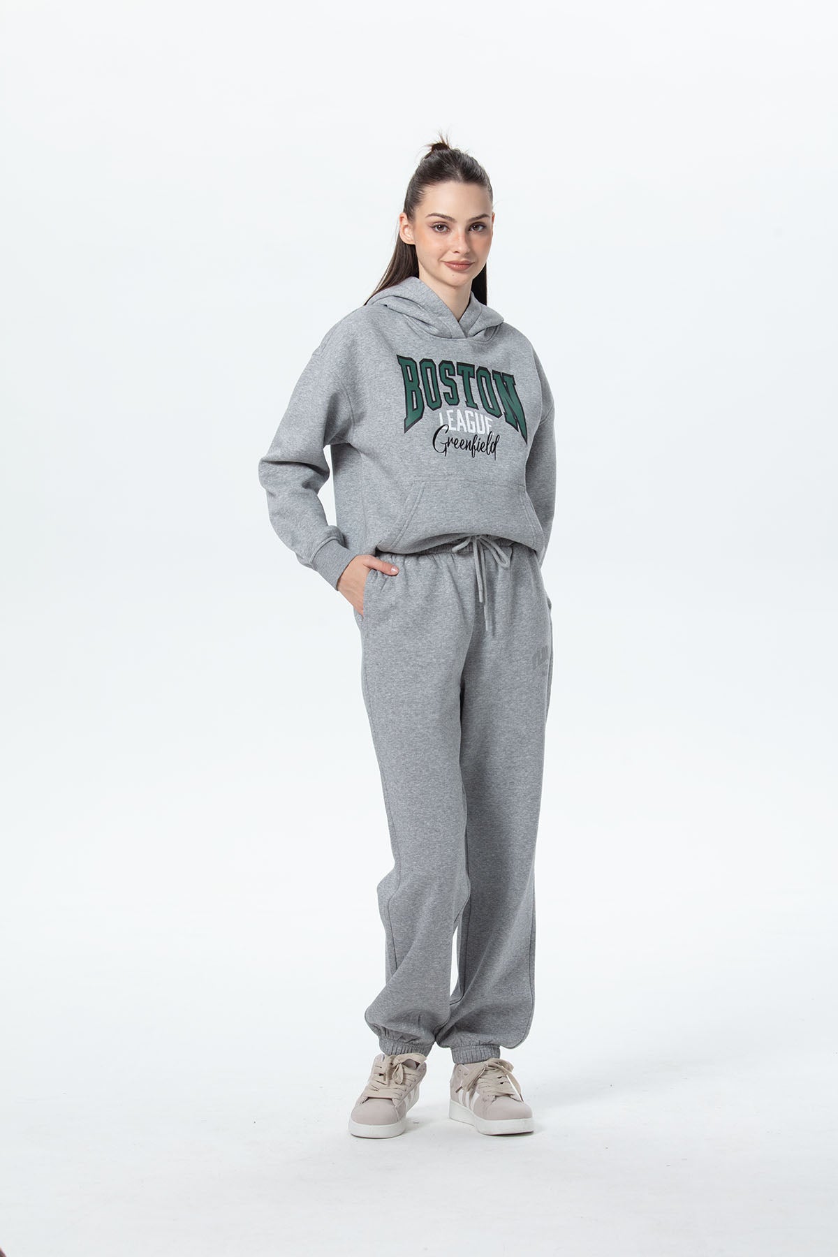 Polerón Mujer Canguro Print Gris