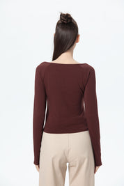 Polera Mujer Aplicación Escote Chocolate