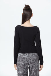 Polera Mujer Aplicación Escote Negro