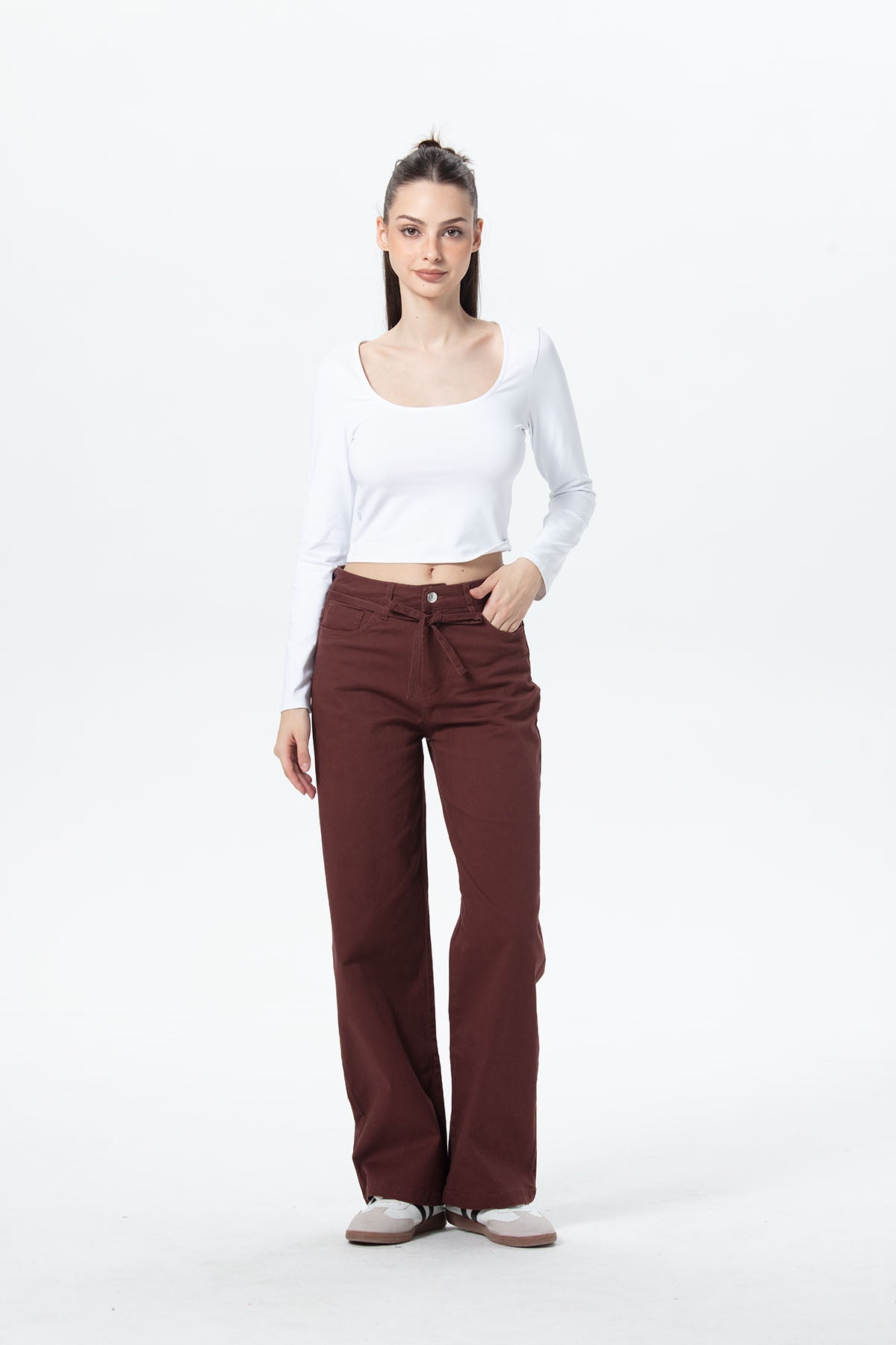 Pantalón Mujer Gabardina Cordón Chocolate