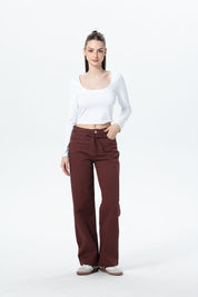 Pantalón Mujer Gabardina Cordón Chocolate