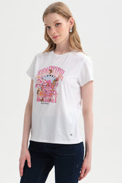 Polera Mujer Básica Print Blanco / Rosado