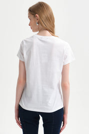 Polera Mujer Básica Print Blanco / Rosado