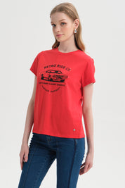 Polera Mujer Básica Print Rojo