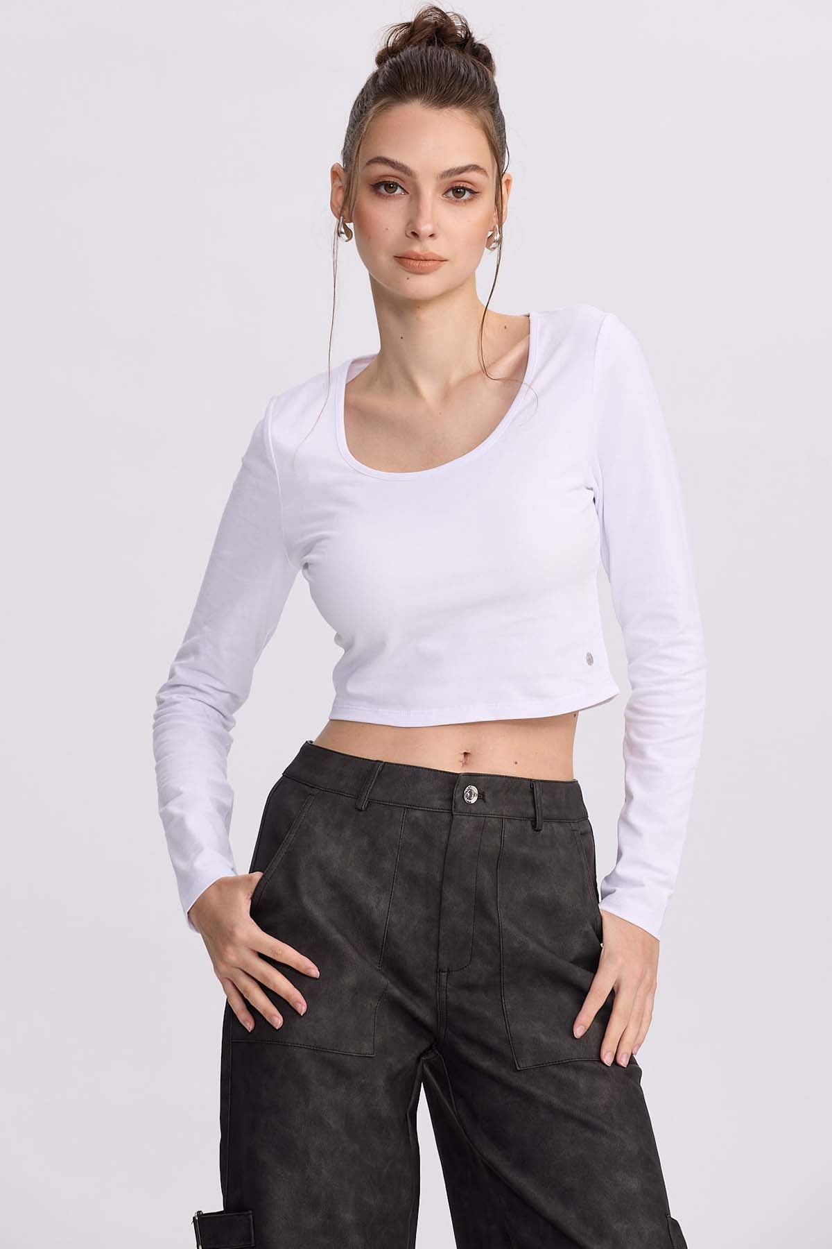 Polera Mujer Lisa Blanco manga larga
