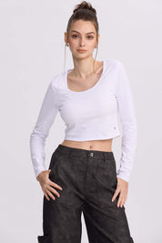 Polera Mujer Lisa Blanco manga larga