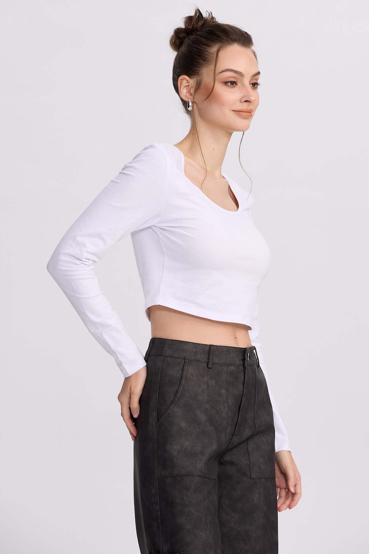 Polera Mujer Lisa Blanco manga larga