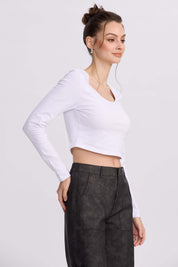 Polera Mujer Lisa Blanco manga larga