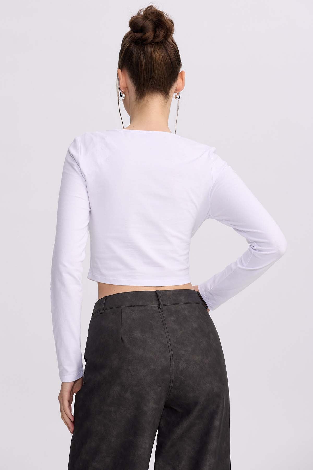 Polera Mujer Lisa Blanco manga larga