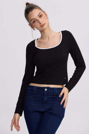 Polera Mujer Canalé Negro