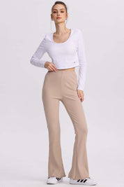Pantalón Mujer Flare Rib Beige