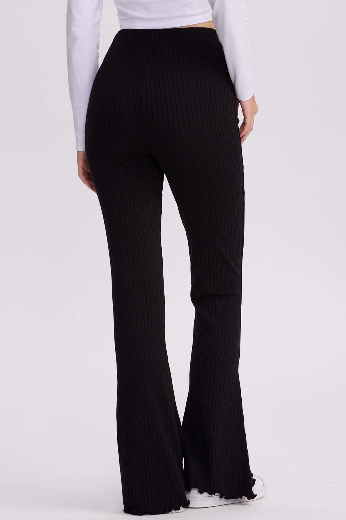 Pantalón Mujer Flare Rib Negro