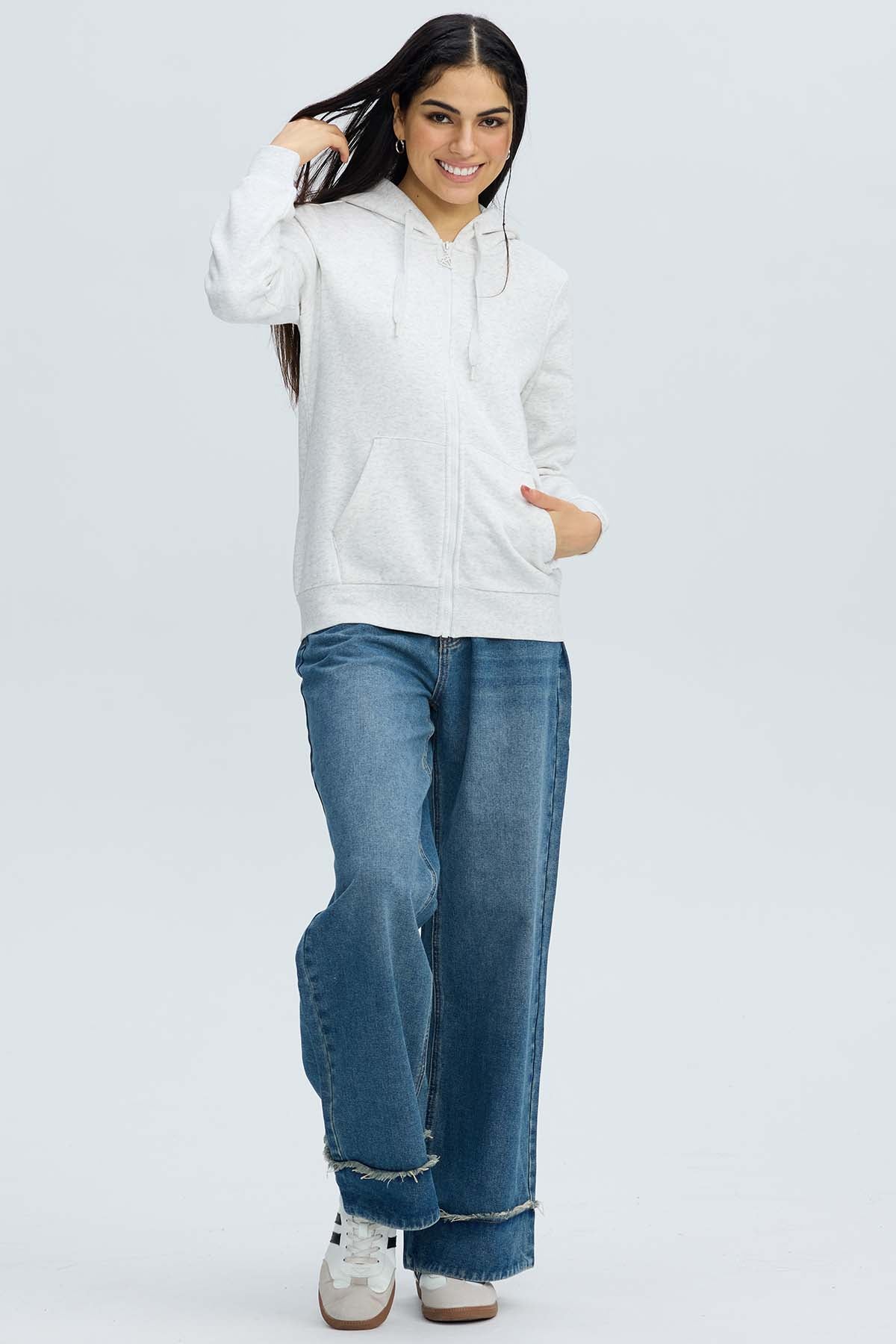 Polerón Mujer Hoodie Gris Melange