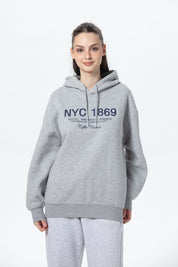 Polerón Mujer Oversize Print Gris Melange