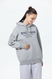 Polerón Mujer Oversize Print Gris Melange