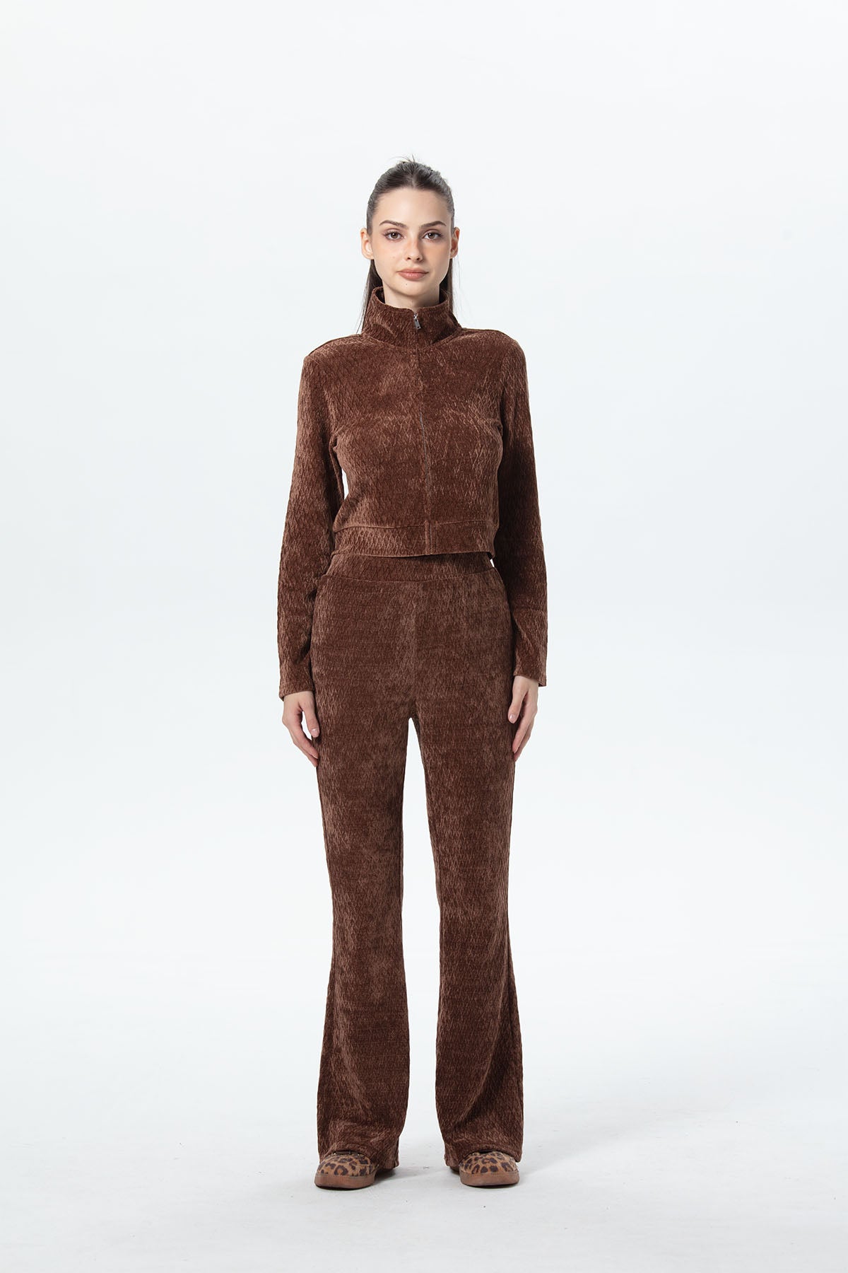 Pantalón Mujer Flare Chenille Cafe