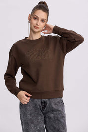 Polerón Mujer Oversize Bordado Cafe