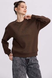 Polerón Mujer Oversize Bordado Cafe