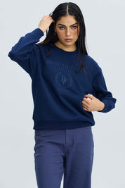 Polerón Mujer Oversize Bordado Azul