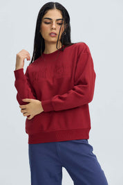 Polerón Mujer Oversize Bordado Burdeo