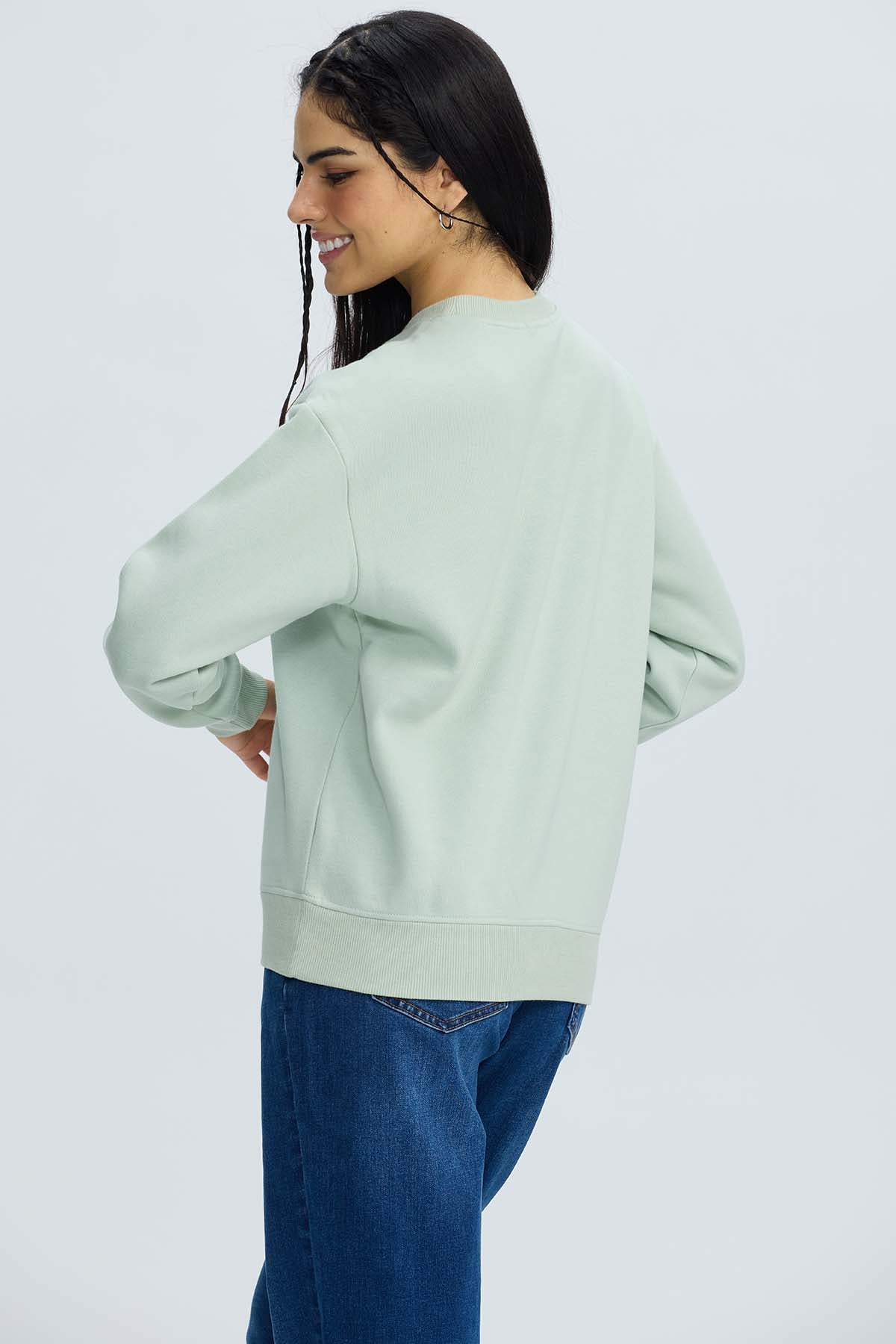 Polerón Mujer Oversize Bordado Verde Agua