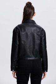 Chaqueta Mujer Efecto Cuero Negro