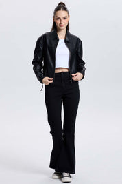 Chaqueta Mujer Efecto Cuero Negro