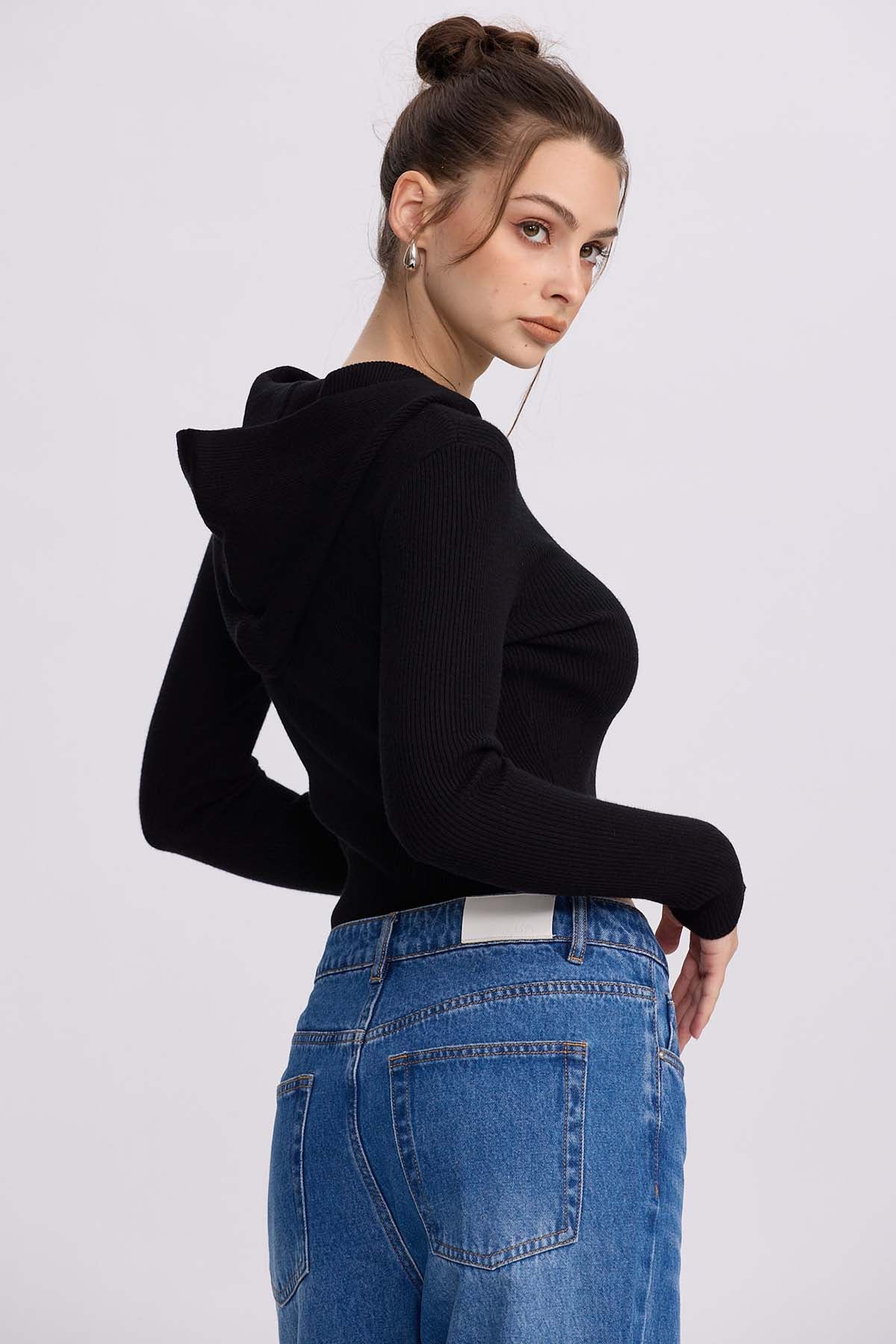 Sweater Mujer Zipper Negro