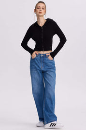 Sweater Mujer Zipper Negro