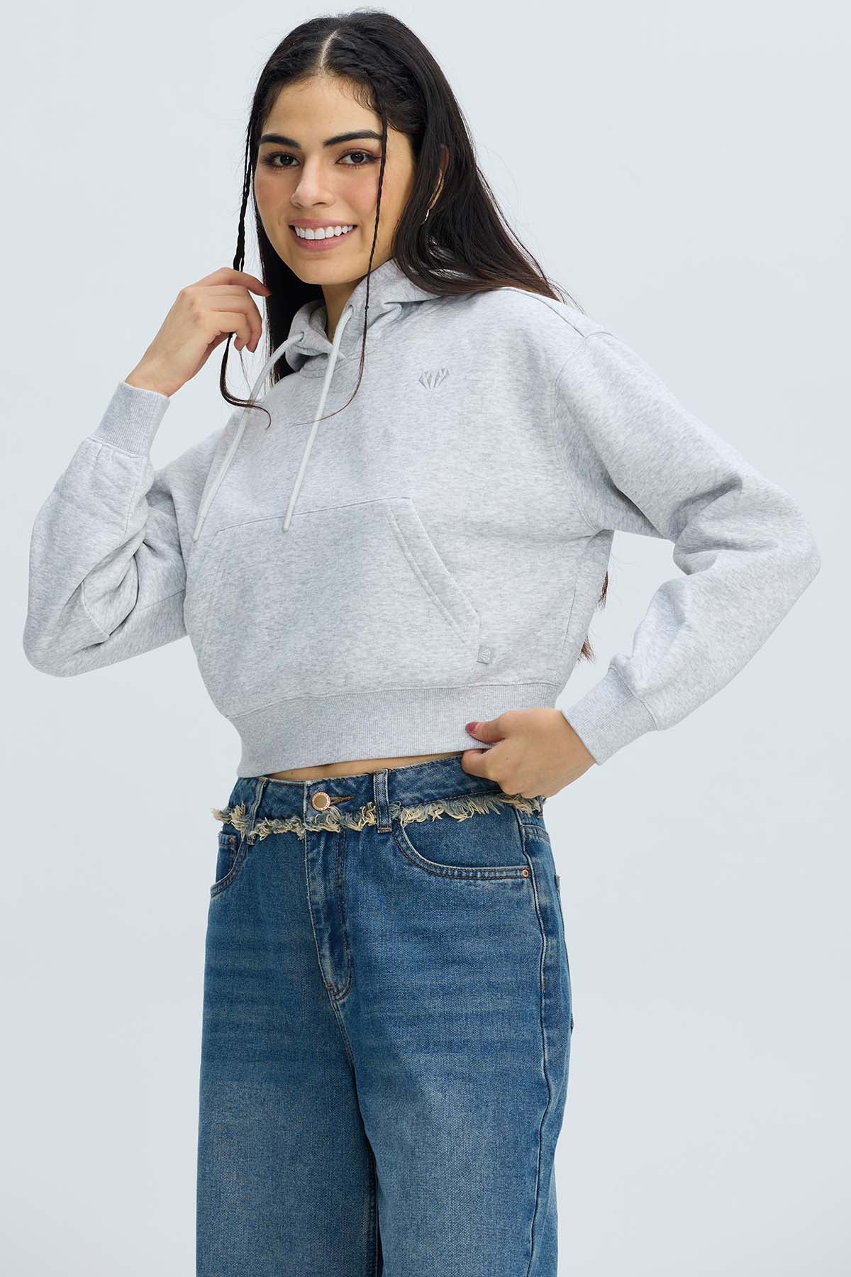 Polerón Mujer Crop Gris Melange