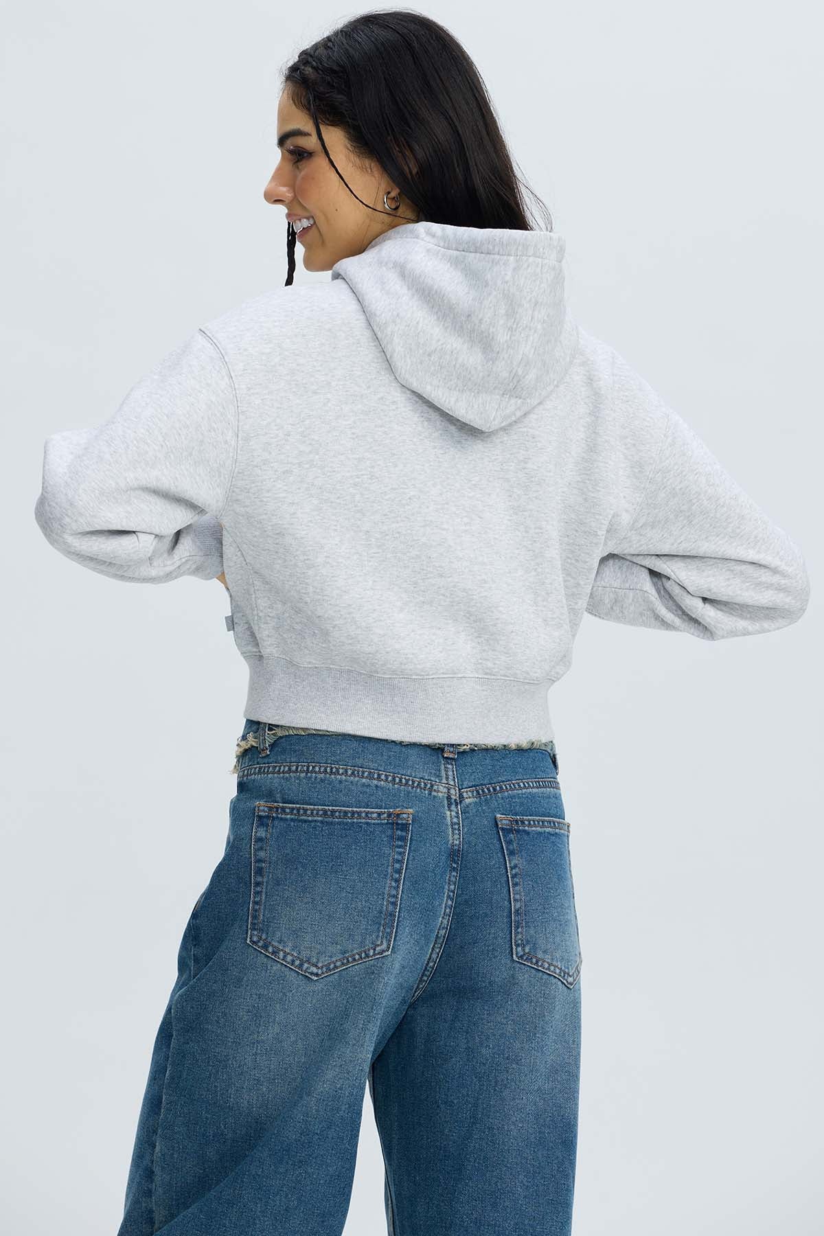 Polerón Mujer Crop Gris Melange
