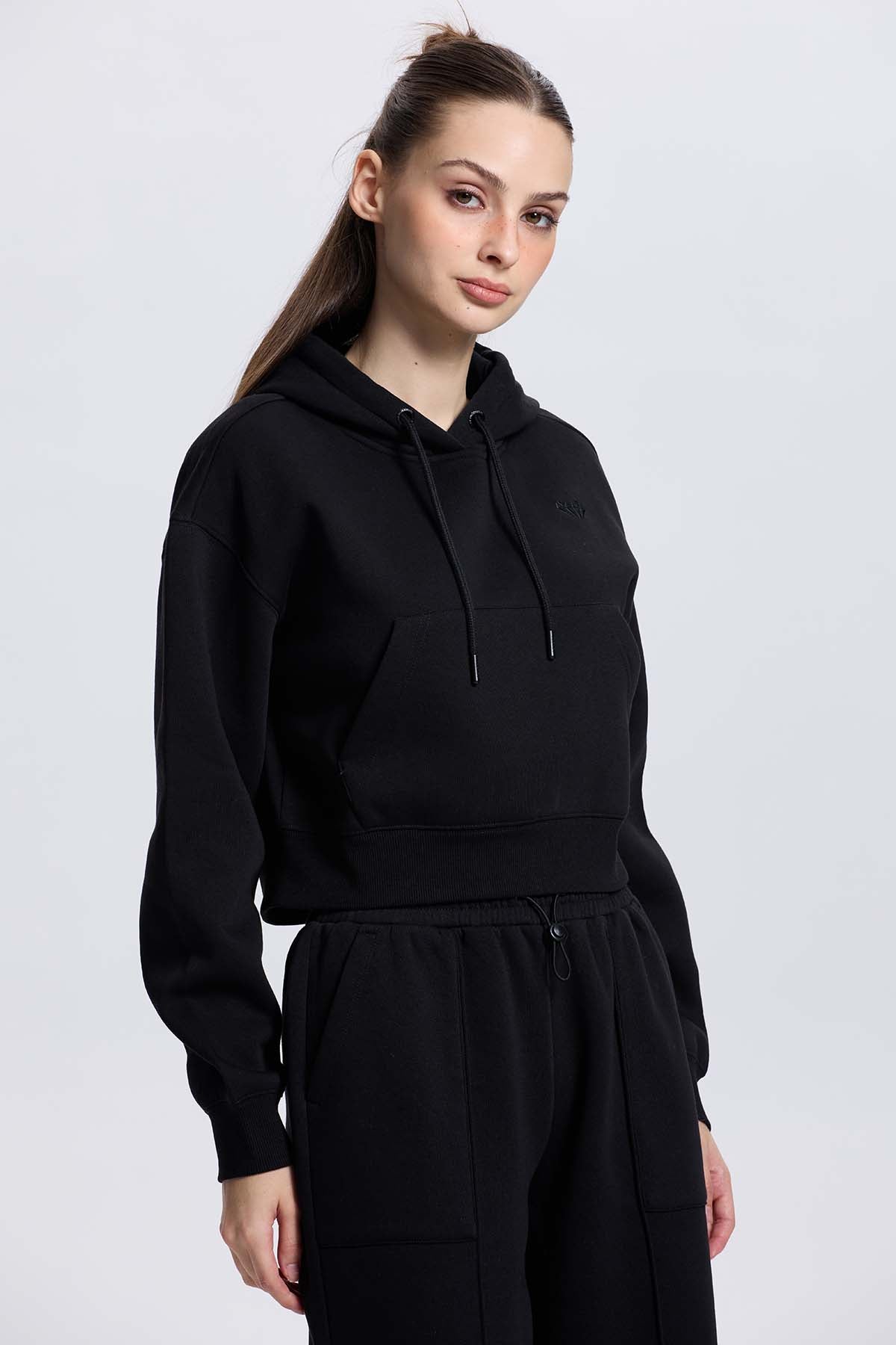 Polerón Mujer Crop Negro