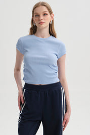 Polera Mujer Cropped Celeste