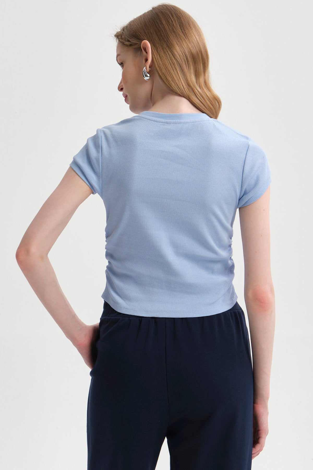 Polera Mujer Cropped Celeste
