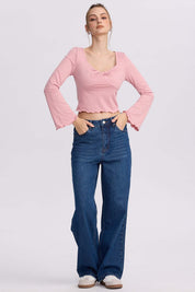 Polera Mujer Escote V Burdeo