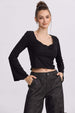 Polera mujer escote V negro con manga larga