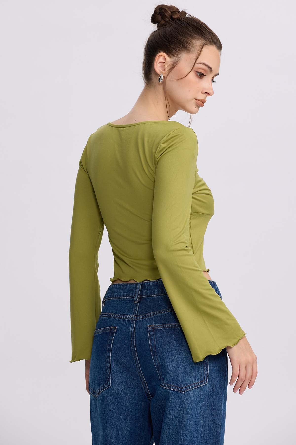 Polera Mujer Escote V Verde Agua