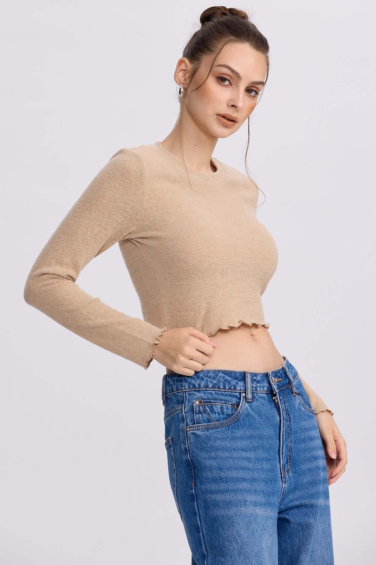 Sweater Mujer Crop Beige