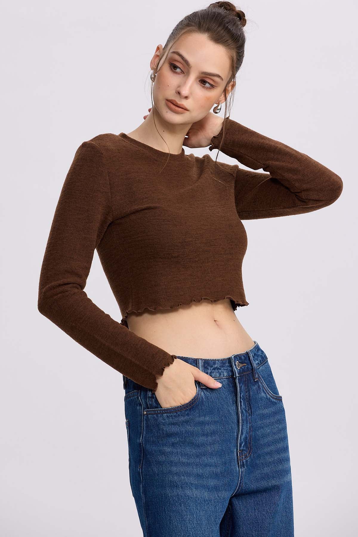 Sweater Mujer Crop Cafe