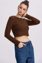 Sweater Mujer Crop Cafe