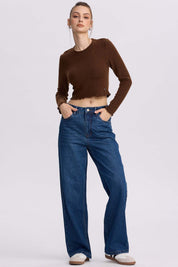 Sweater Mujer Crop Cafe