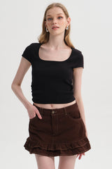 Polera Mujer Recogido Cropped Negro