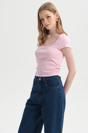 Polera Mujer Recogido Cropped Palo Rosa
