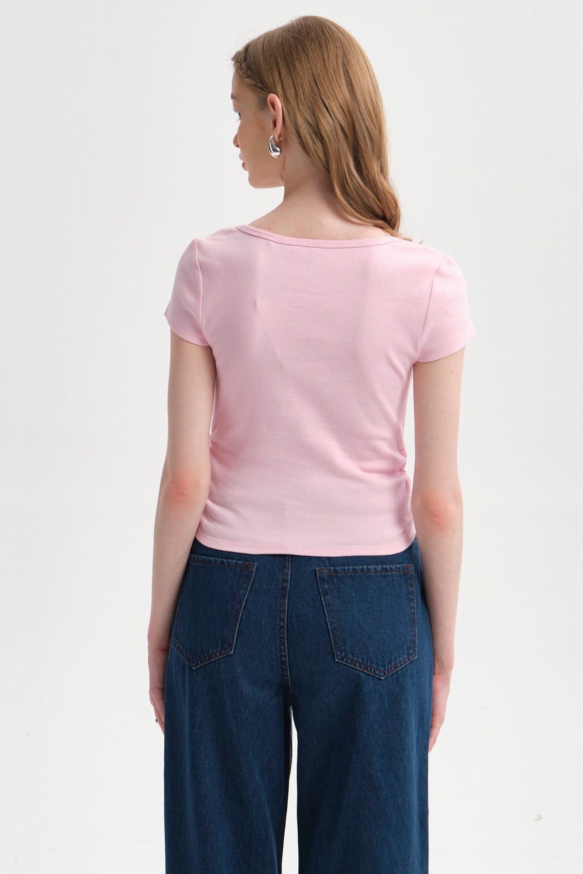 Polera Mujer Recogido Cropped Palo Rosa