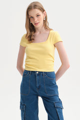 Polera Mujer Recogido Cropped Amarillo