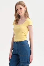 Polera Mujer Recogido Cropped Amarillo