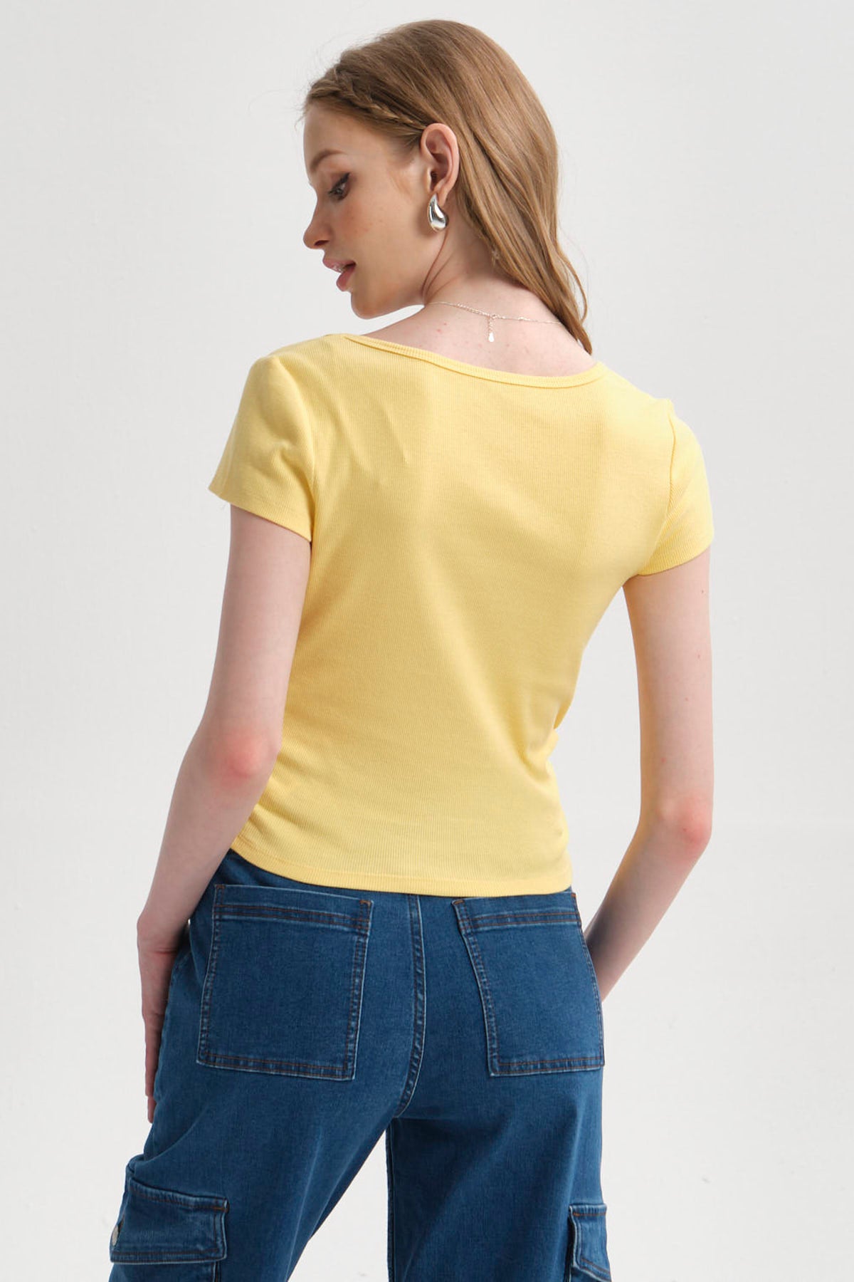 Polera Mujer Recogido Cropped Amarillo