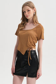 Polera Mujer Recogido Costado Camel